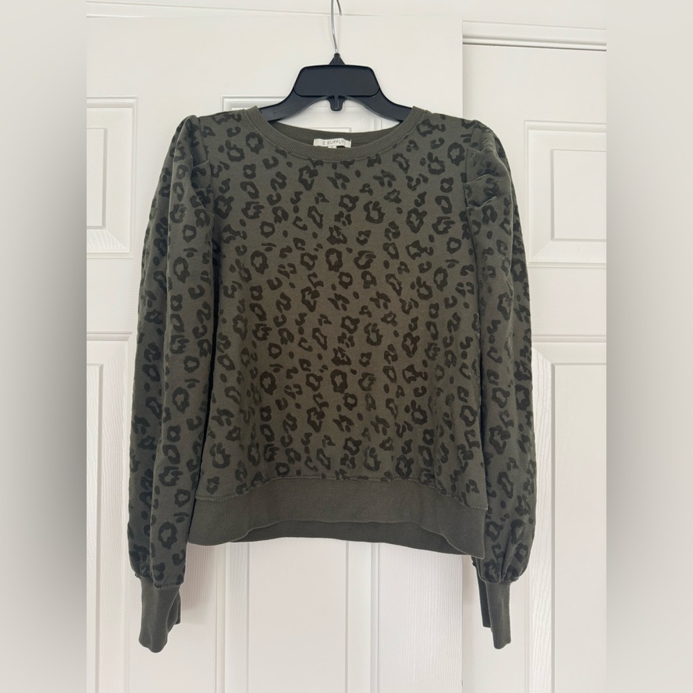 Z Supply Olive Cheetah Print  Sweatshirt